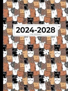 Independently published 5 Year Diary 2024-2028 | A4 Serious Cat Crowd (hardcover): Month to View Planner with UK Holidays, Moon Phases, Birthdays & Celebrations, Contacts, Passwords (Five Years)