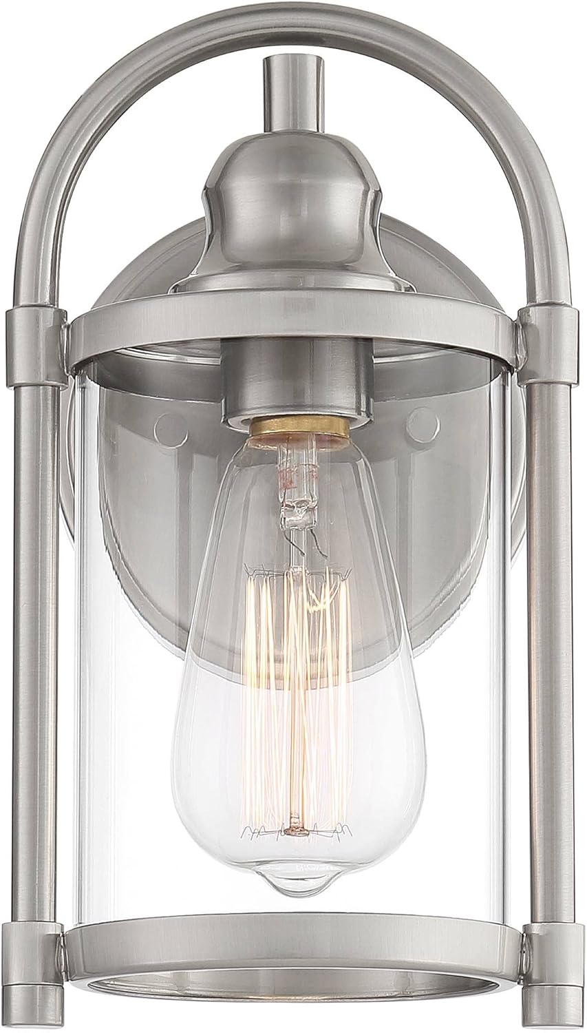 John Timberland Avani Rustic Farmhouse Outdoor Wall Light Fixtures Set of 2 Brushed Nickel 10 1/4" Clear Glass for Exterior Barn Deck House Porch Yard Patio Outside Garage Front Door Garden