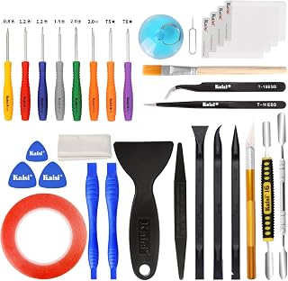 32 in 1 Professional Electronics Screen Opening Pry Tool Repair Kit with Steel and Carbon Fiber Nylon Spudgers, Double Side Adhesive Tape and 8 Screwdrivers for Open Cellphone, Laptops, Tablets