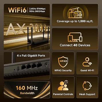 DBIT AX3000 WiFi 6 Router | Dual Band Gigabit Mesh Wireless Internet for Home | 4 x Gigabit Ethernet Ports | Supports VPN, Parental Control, Guest WiFi, WPA3 Security | MU-MIMO | OFDMA (WR-X30)