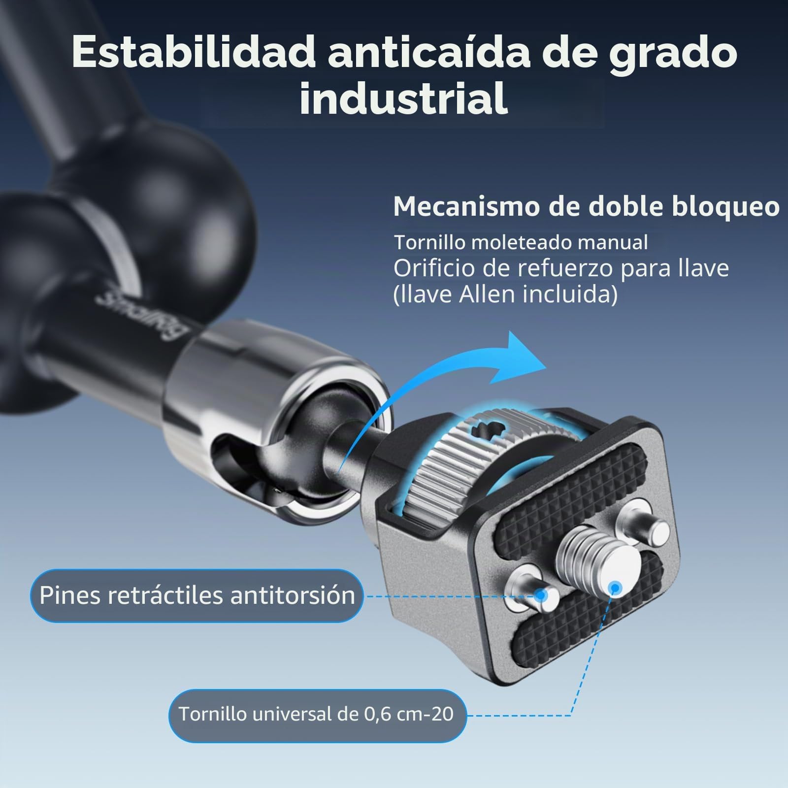 SMALLRIG Brazo mágico de 7 pulgadas con abrazadera en forma de cangrejo, brazo con tornillo de 1/4"-20 y pines retráctiles, para cámaras de acción, monitores, luces de vídeo y micrófonos - 5310
