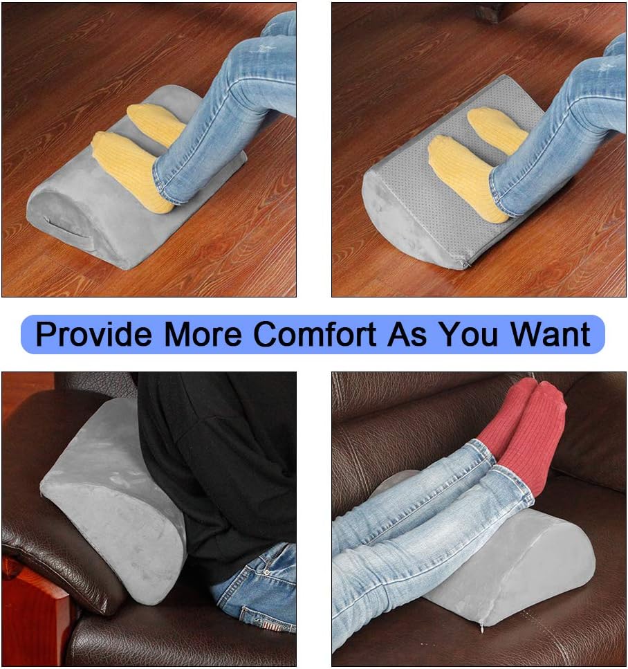 Footrest for Under Desk with Non-Slip Massaging Micro Beads Base Firm Foam Half-Cylinder Ergonomic Footstool for Home Office Desk Airplane Travel Teardrop Grey