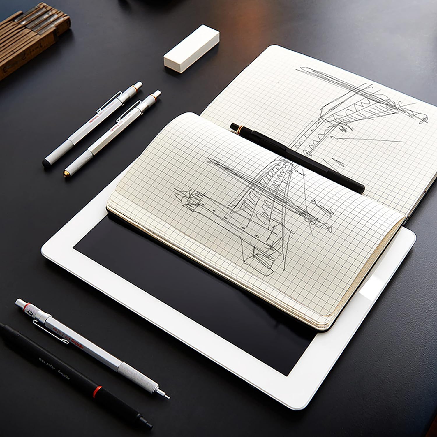 rOtring 800+ matita meccanica e stilo touchscreen | Twist-to-Retact HB 0,7 mm Propelling Pencil | 2 x 12 HB 0,7 m mine | Gomma B20