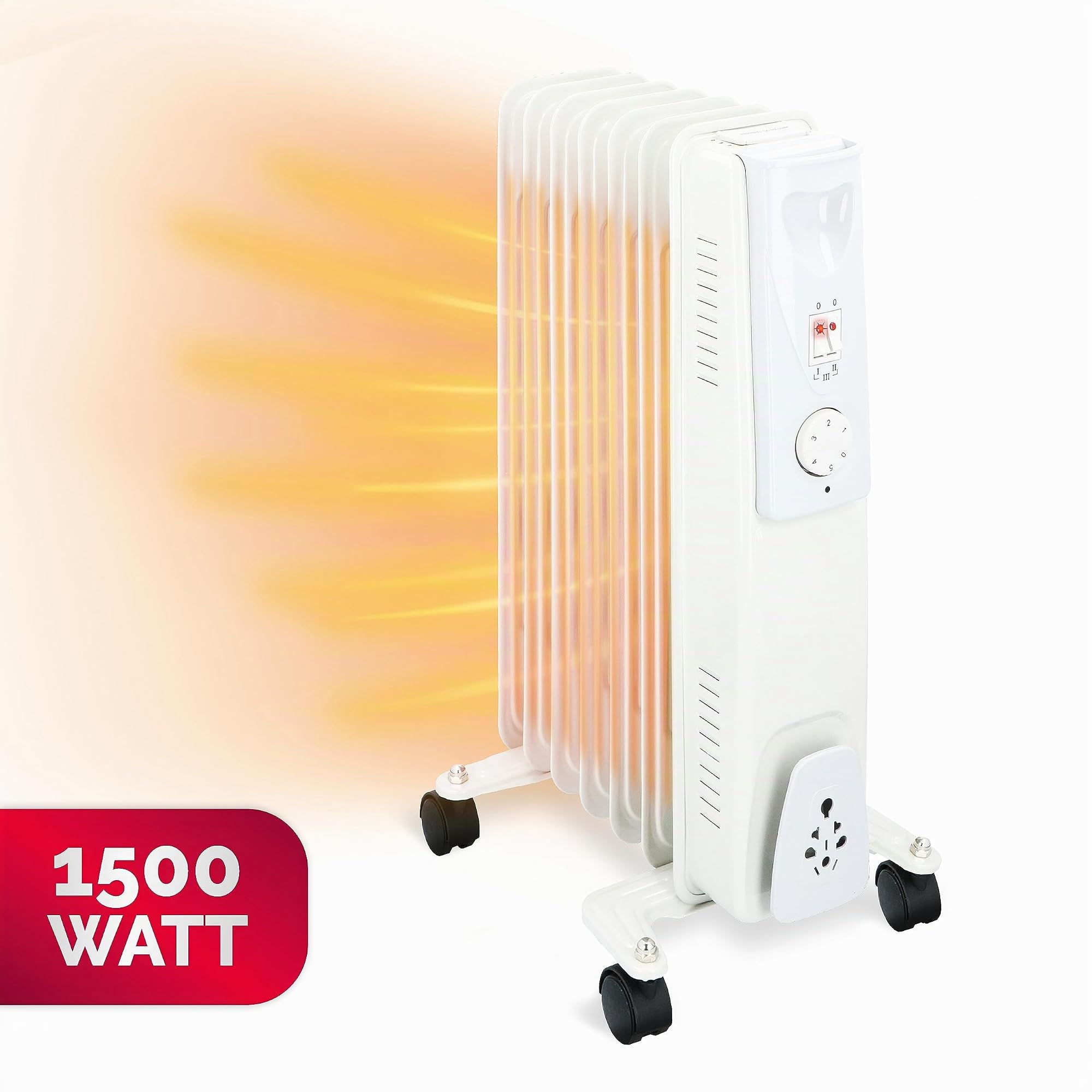 alpina Ölradiator 1500W – Elektro Heizkörper mit Thermostat – Radiator Heizung Elektrisch – Mobiler Radiator Elektrisch mit Rollen – Kompakte Standheizung Strom mit Überhitzungsschutz – Weiß