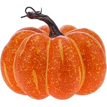 5.9 Inch Orange Artificial Foam Pumpkin Fall Decor for Thanksgiving | realistic fake pumpkin, small faux pumpkin for autumn harvest halloween farmhouse home kitchen centerpiece table decoration