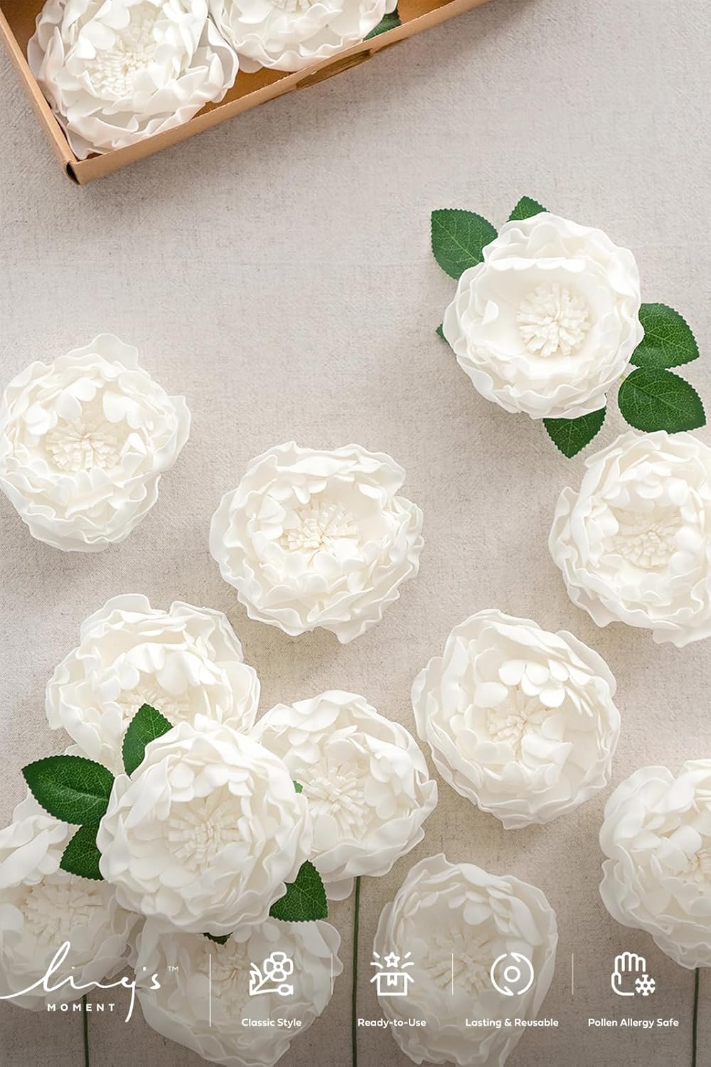Ling's moment Flowers 16pcs White Blooming Peonies Artificial Flowers with Stem, Artificial Peony Flowers for DIY Wedding Decorations Centerpieces Bouquets Boutonnieres - Image 7