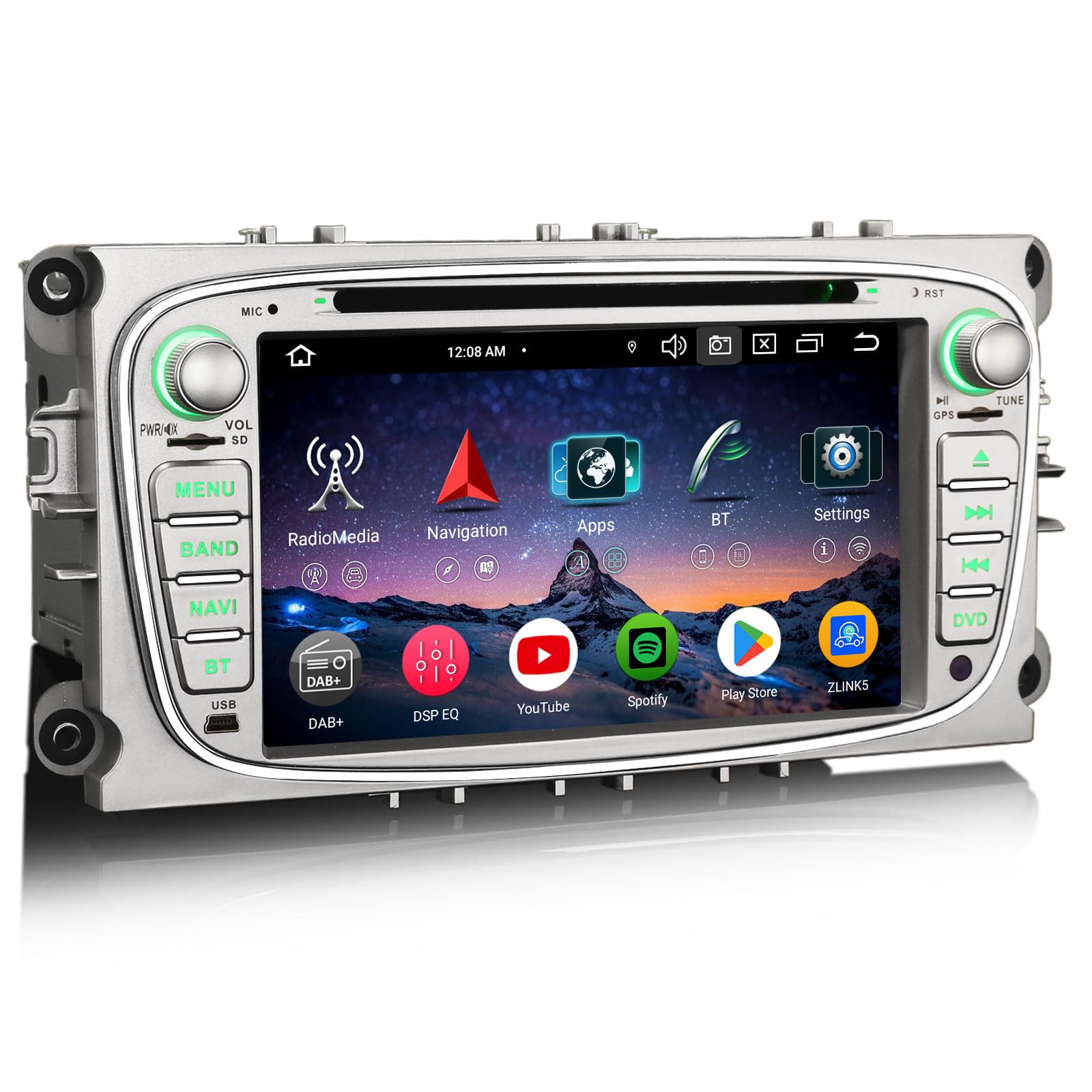 Erisin 8-Core 4GB+64GB Autoradio Android 16 GPS Navigatore per Ford Galaxy C-MAX Focus Mondeo S-MAX 7 pollici Schermo Supporto Bluetooth CarPlay Android Auto WiFi 4G DSP CD DAB+ USB RDS OBD2 Canbus