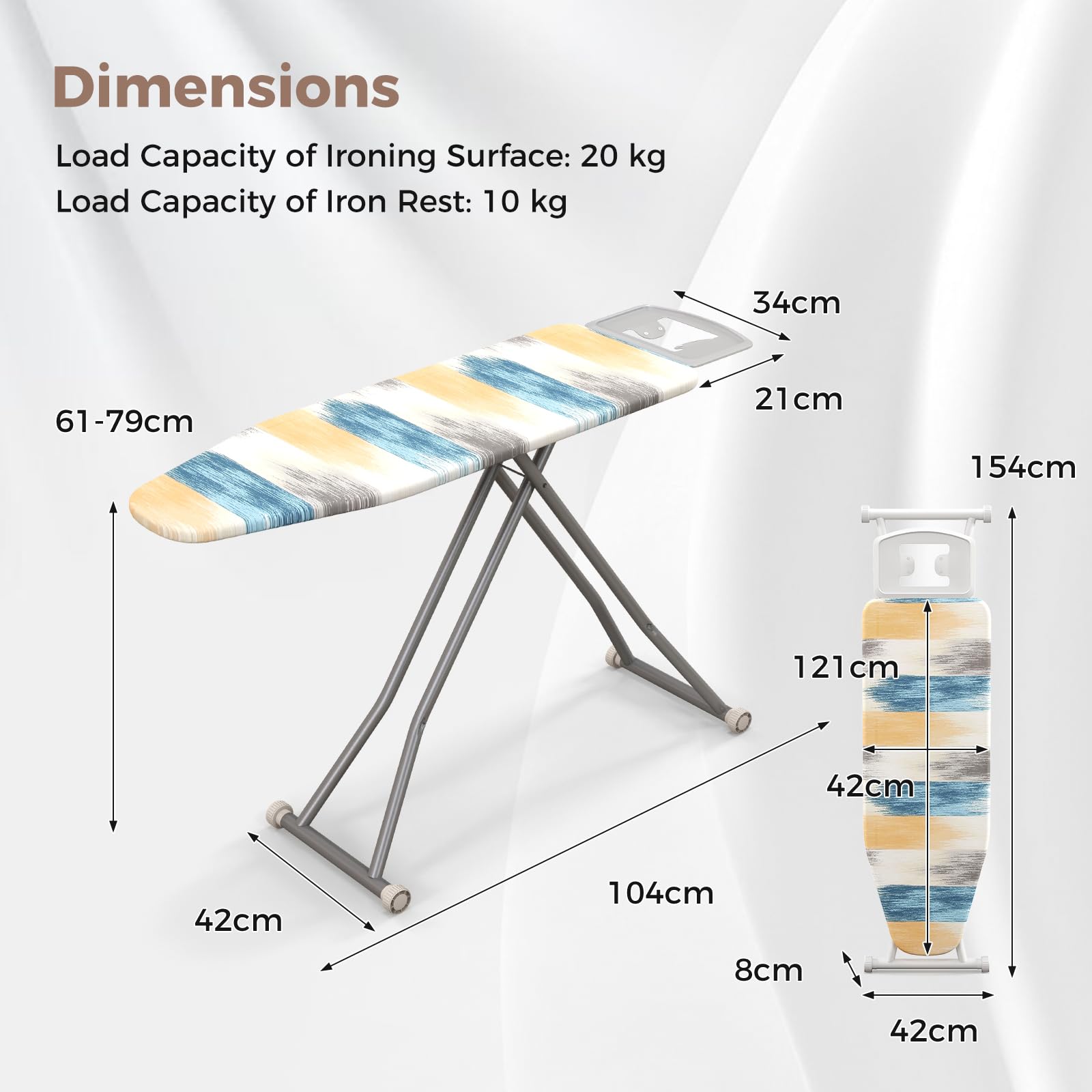 Planche à Repasser Compacte & Pliante 110 X 30 Cm, Table Repassage Réglable En Hauteur Avec Repose Fer Fixe Multi Couleur