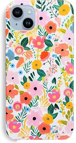 J.west Funda compatible con iPhone 14 Plus, suave, a prueba de golpes, bonita funda protectora floral para mujer, diseño de flores de jardín, ajuste