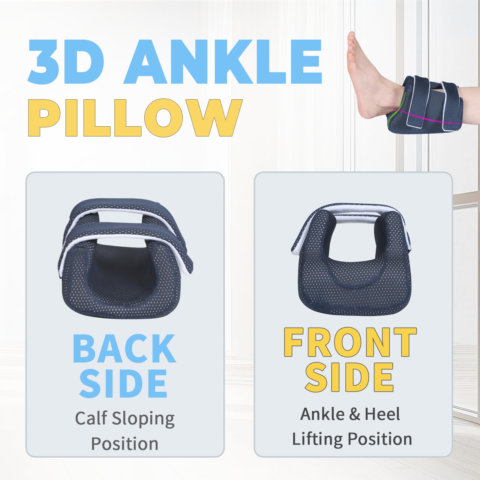 Protector de talón 3D para úlceras por presión, almohada de tobillo para ancianos, cojín de talón para úlceras por cama, almohada de elevación de pies para aliviar el dolor de talón de úlceras