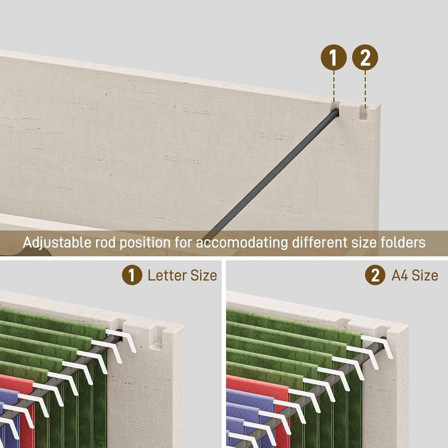 Vabches File Cabinet with 2 Drawers, Farmhouse Lateral File Cabinet Fits Files Letter/A4 Size, Wooden Filing Cabinet with Adjustable Shelves Printer Stand for Home Office, Rustic White