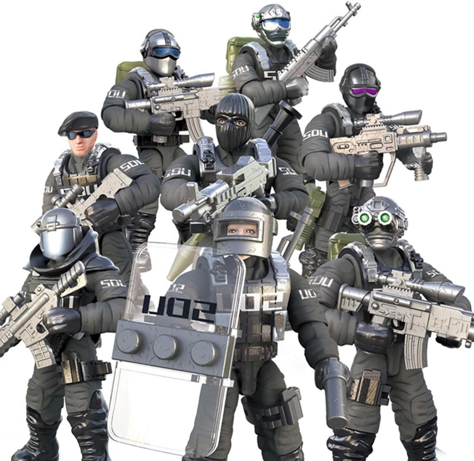 SWAT Model Equipment Assembly Building Block Toy,8 PCS City Police Action Mini-Figures with Multiple Military Weapons Accessories,Party Favors Set