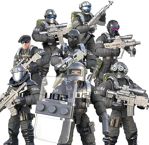 SWAT - Juego de 8 figuras de acción de policía urbana con múltiples accesorios de armas militares, juego de recuerdos de fiesta