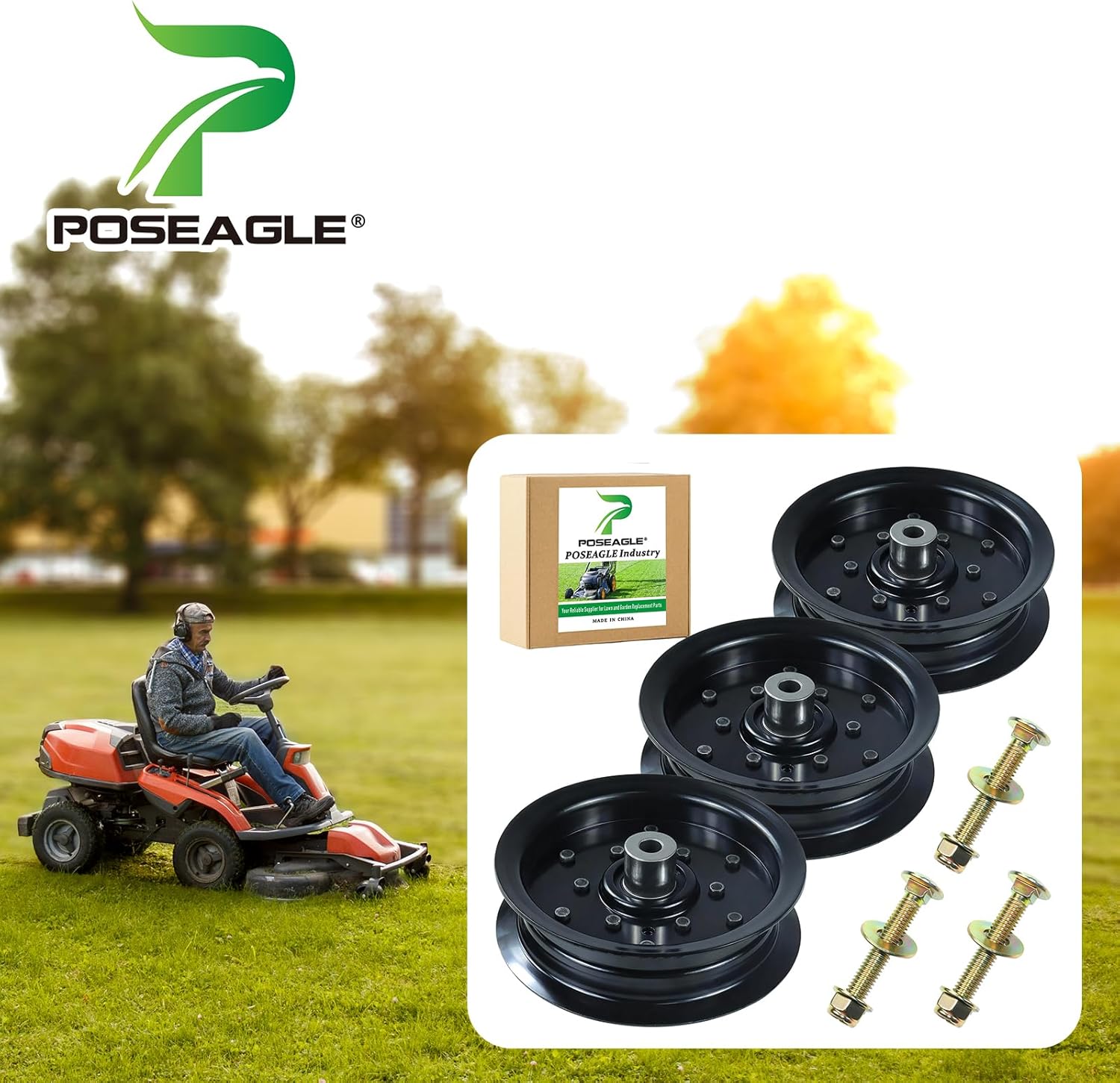 3 Pack 532196106 Idler Pulley Replaces 532197379 Craftsman 196106 197379 for Husqvarna 54" 46" Z254f Z254 YTH22v46 LGT2654 RZ5424 YTH2348 YTH24v48 YTH24k48 RZ5426 Craftsman 54" 42" Mower