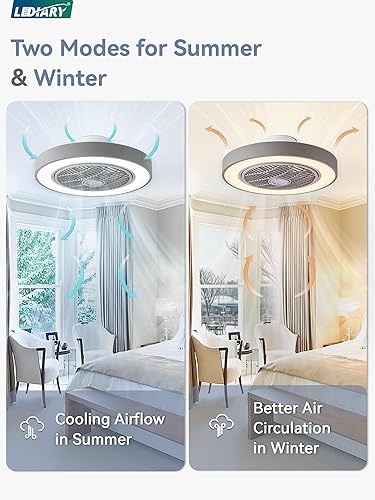 Miniatura 3 de LEDIARY Ventilador de techo de 20 pulgadas de bajo perfil con luz, ventiladores de techo sin aspas LED, ventilador de techo empotrado de montaje en