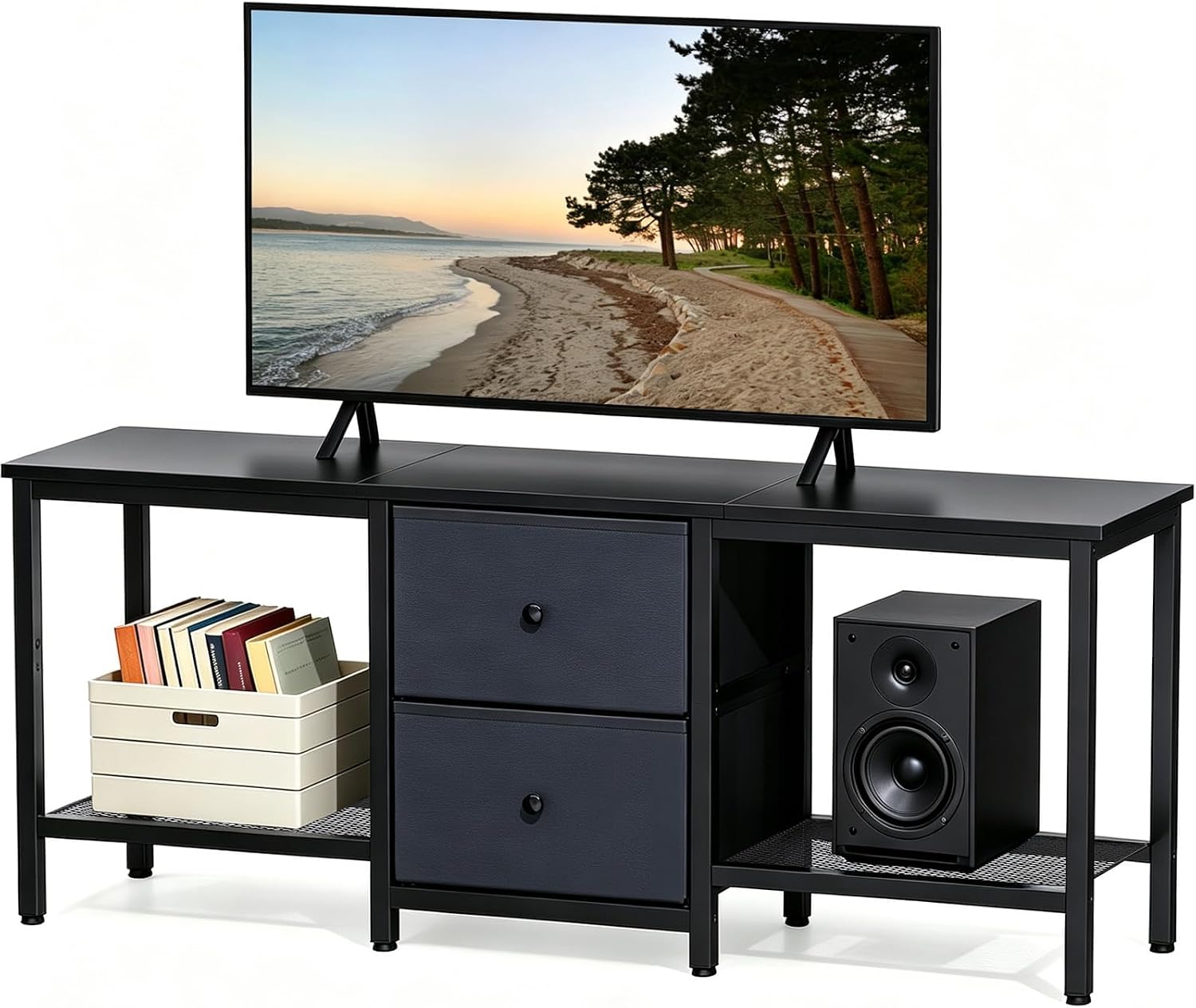 TV Stand, Living Room TV Stand with Storage Drawers | TV Cabinet with Partitions Is Ldeal Choice for Living Rooms, Bedrooms, and Game Rooms (Black)