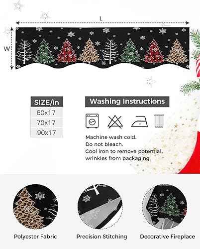Miniatura 4 de Bufanda de manto de 90 x 17 pulgadas, diseño de rejilla de búfalo negro de Navidad, árbol de Navidad, chimenea, mantel, cubierta de mantel para