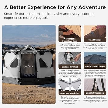 Space Acacia Lite Camping Tent | 2/3/4/8 Person Pop Up Tents for Camping | Lightweight & Durable Beach Tent | Level 7 Wind Resistance, UPF 50+ | Quick Setup for Camping & Backyard