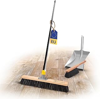 Novaliv Kehrset Rosshaarmischung I Kehrschaufel mit Gummilippe Handbesen I Hofbesen 50 cm Teleskopstiel weiche Borsten Handkehrset Kehrblech Kehrgarnitur