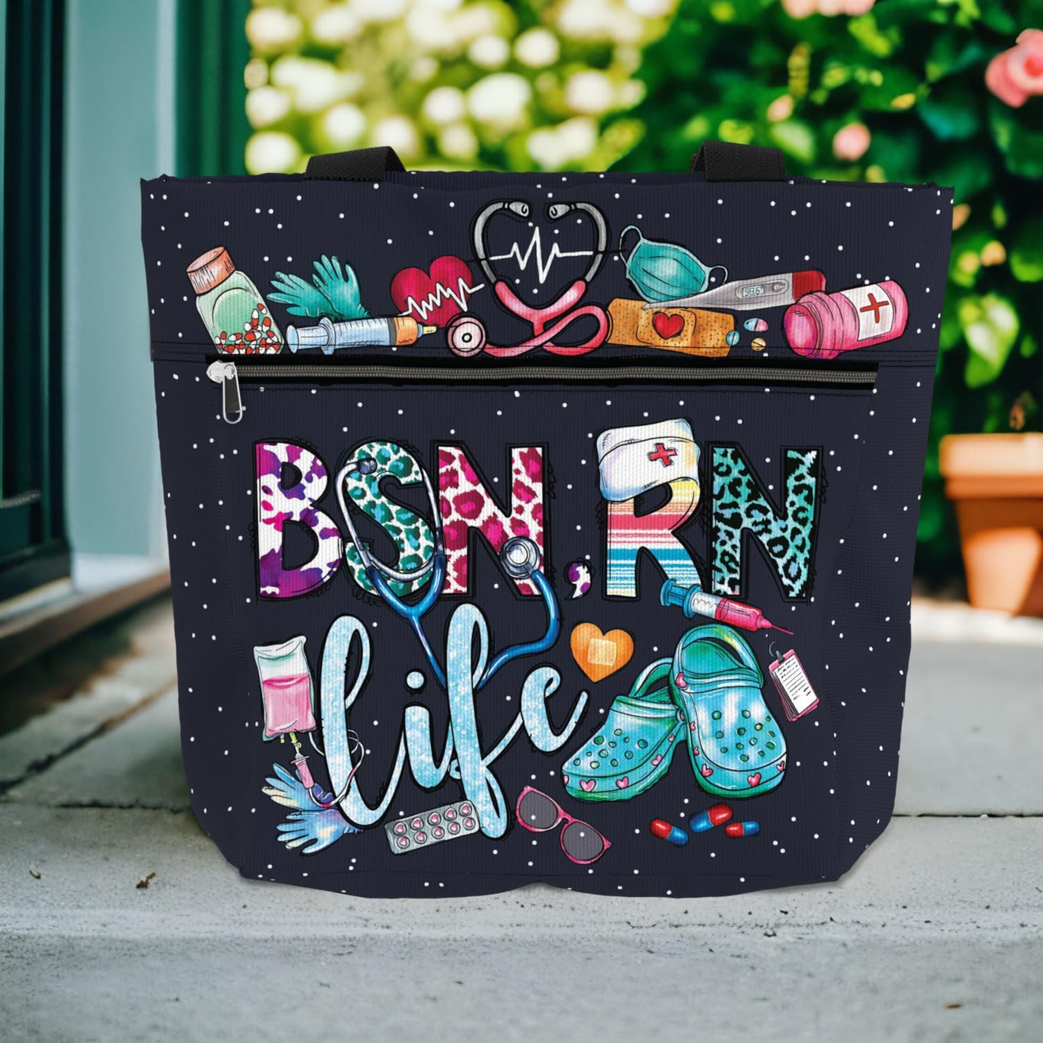 84hoods Aesthetic Tote Bag for Women. Gift for RN Registered Nurse. Large Shoulder Bag with Pockets and Zipper for Work. | Aesthetic, with Pockets, and Zipper, for Work - Image 6