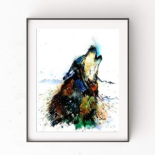 Wolf Howling At The Moon Wall Art, Wolf Wall Art, Wolf Art Print, Wolf Painting, Wolf Artwork | Professional Art Print of Original Howling Wolf Watercolor Painting | Living Room Art Work | 2 Sizes