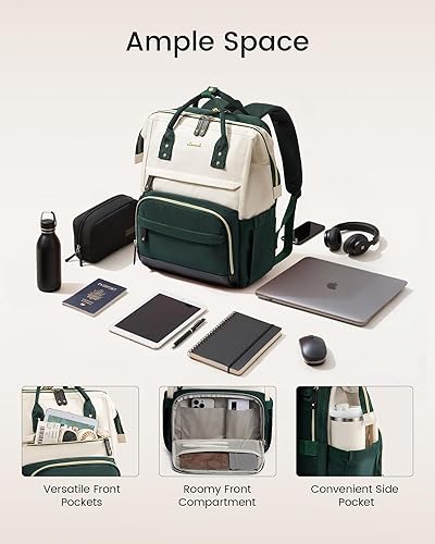 Miniatura 14 de LOVEVOOK - Mochila para laptop para mujer, mochila de trabajo de 17 pulgadas, con puerto USB, bolso de mano grande para doctoras, enfermeras y verde