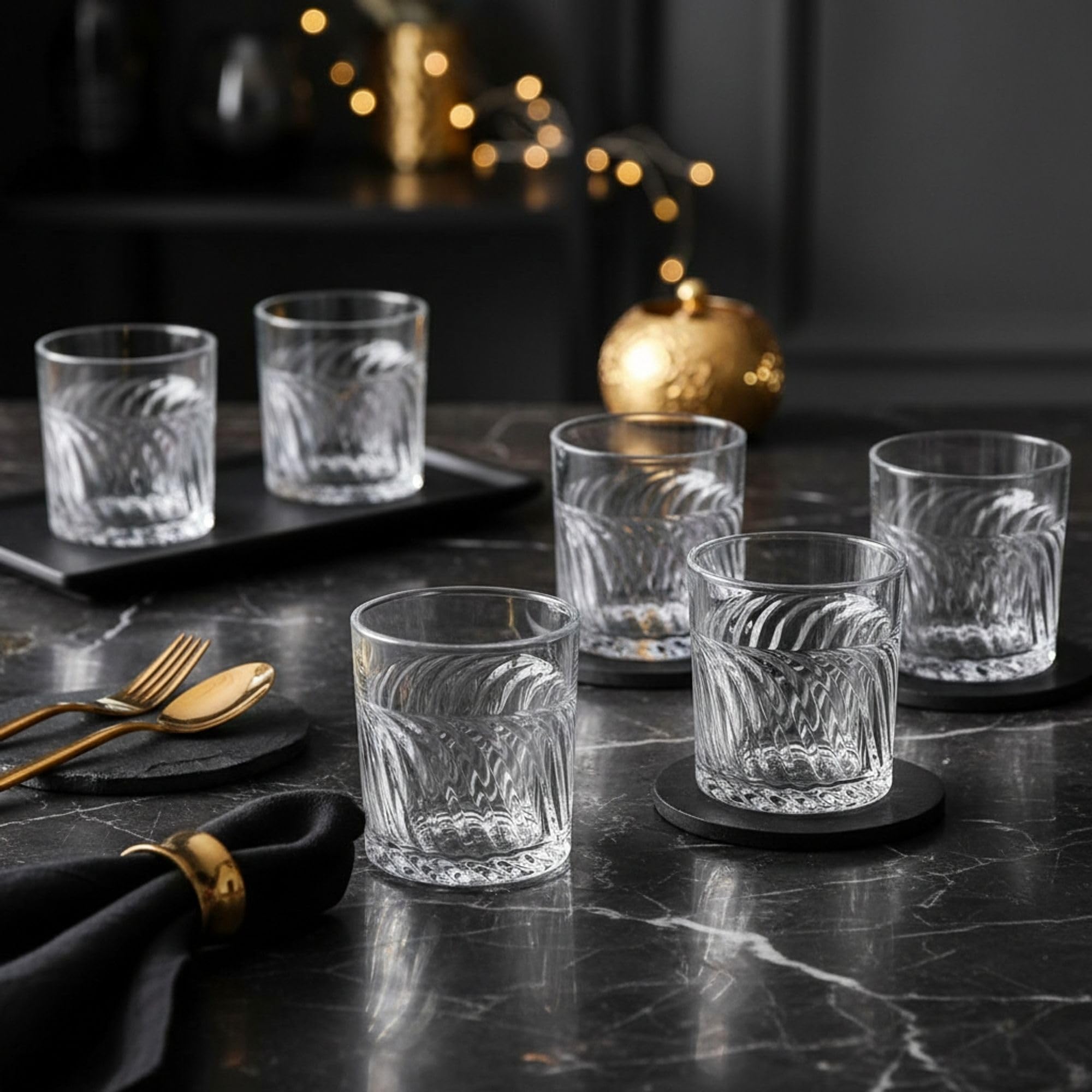 INDE SANTA CLARA | Set 6 Vasos de Cristal Agua 35cl Oban Tallado Transparente, Vasos Bajos de Vidrio Claro, Vasos Agua Aptos Lavavajillas y Microondas - 3