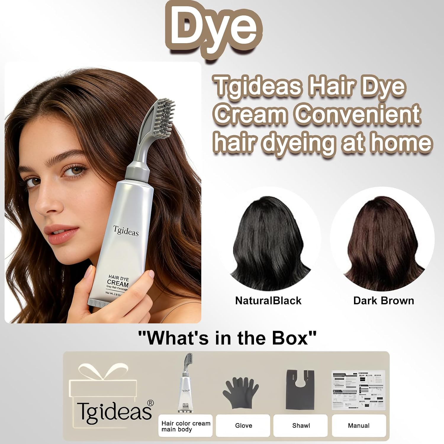 Tgideas Hair Dye Cream Comb with Natural Plant Extract, Root Touch Up Hair Color, Ammonia Free for Men & Women, Easy No Mix Gray Coverage, No Bleaching, All Types, Natural Black, 2.8Oz, 1 Kit