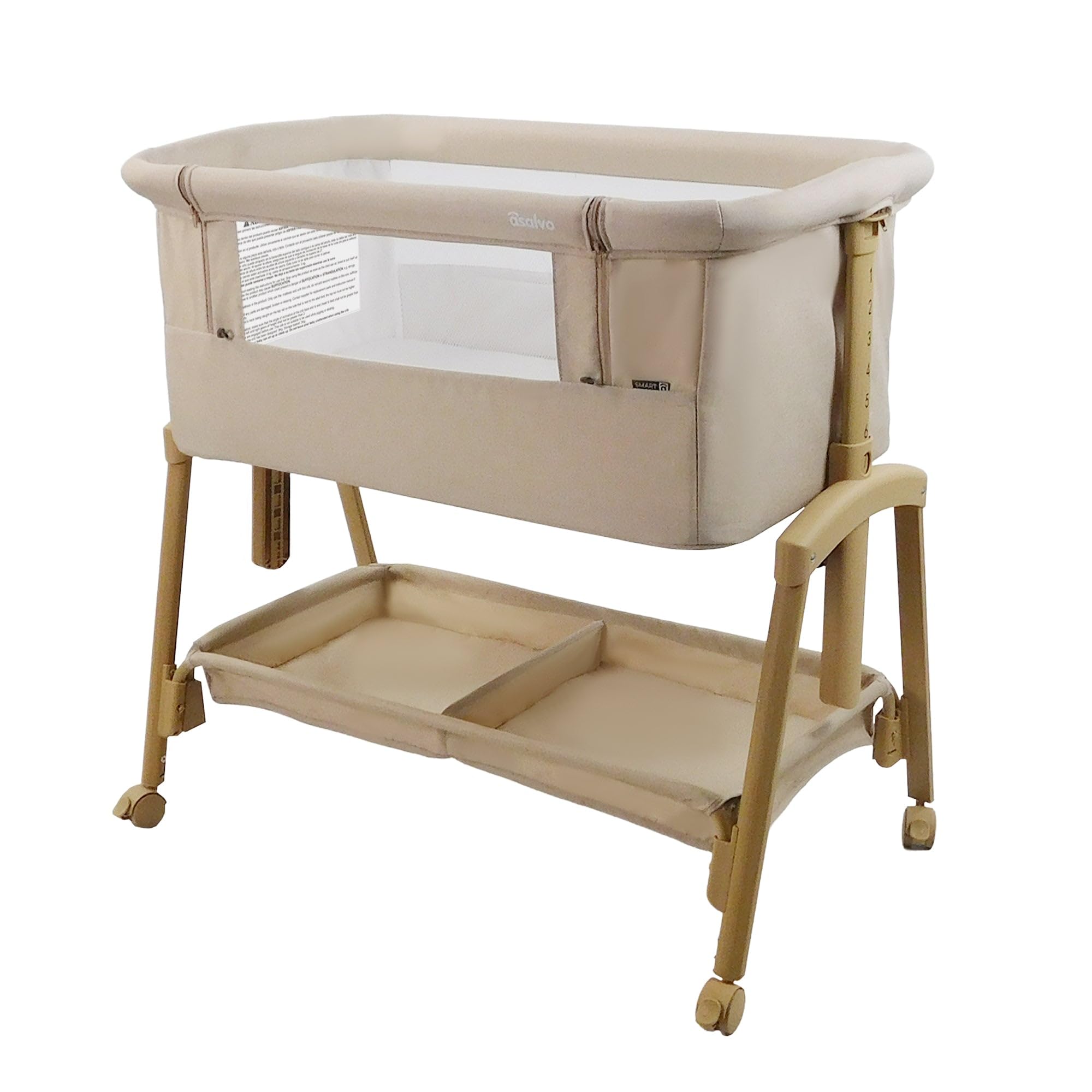 Asalvo Smart Minicuna Colecho Bebé 2 en 1 – Cuna Colecho con 7 Alturas Regulables, Ruedas con Freno, Colchón Incluido, Minicuna Bebé Recién Nacido (Beige)