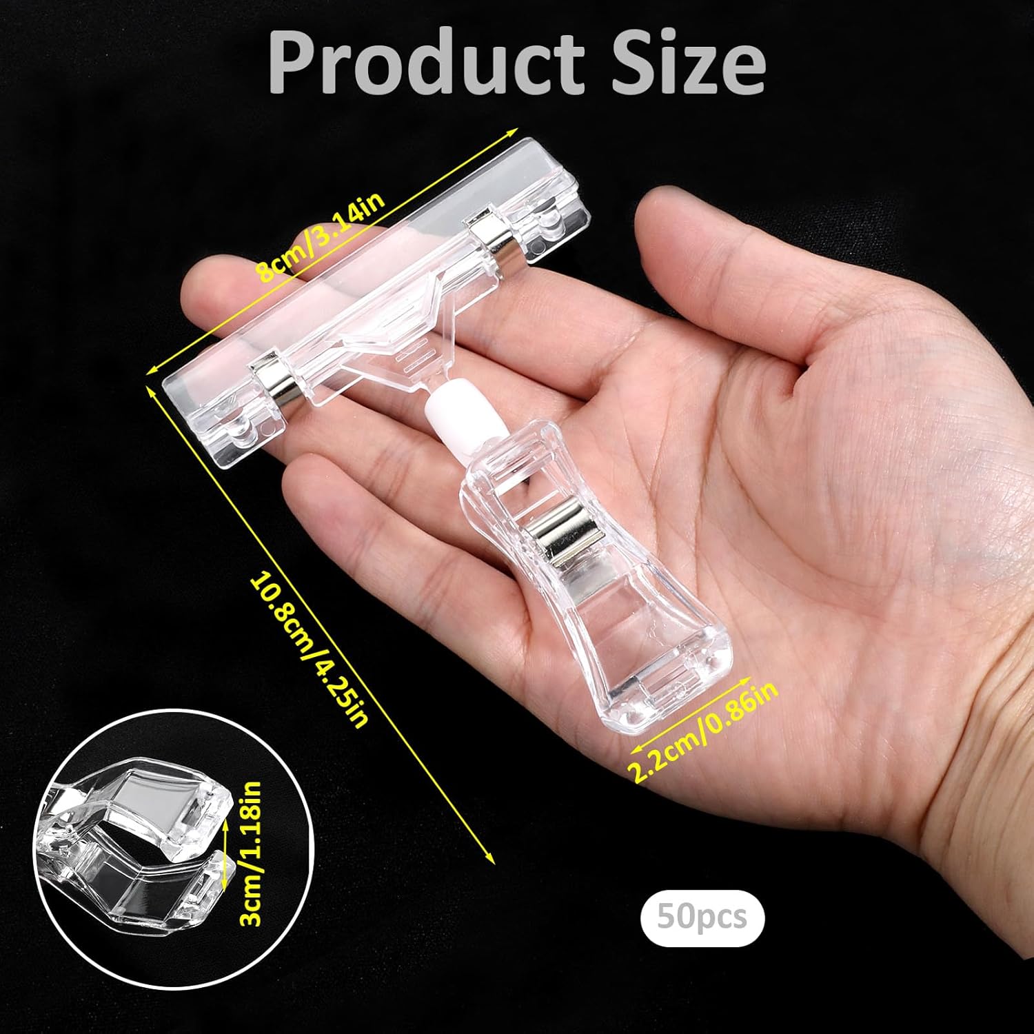 50 PCS Clear Sign Holder Clips Rotatable Double Sided Clip Merchandise Price Display Rack Acrylic Sign Clips Plastic Price Signs Clamps Sale Signs Holders for Retail Rack, Baskets or Cards - Image 2