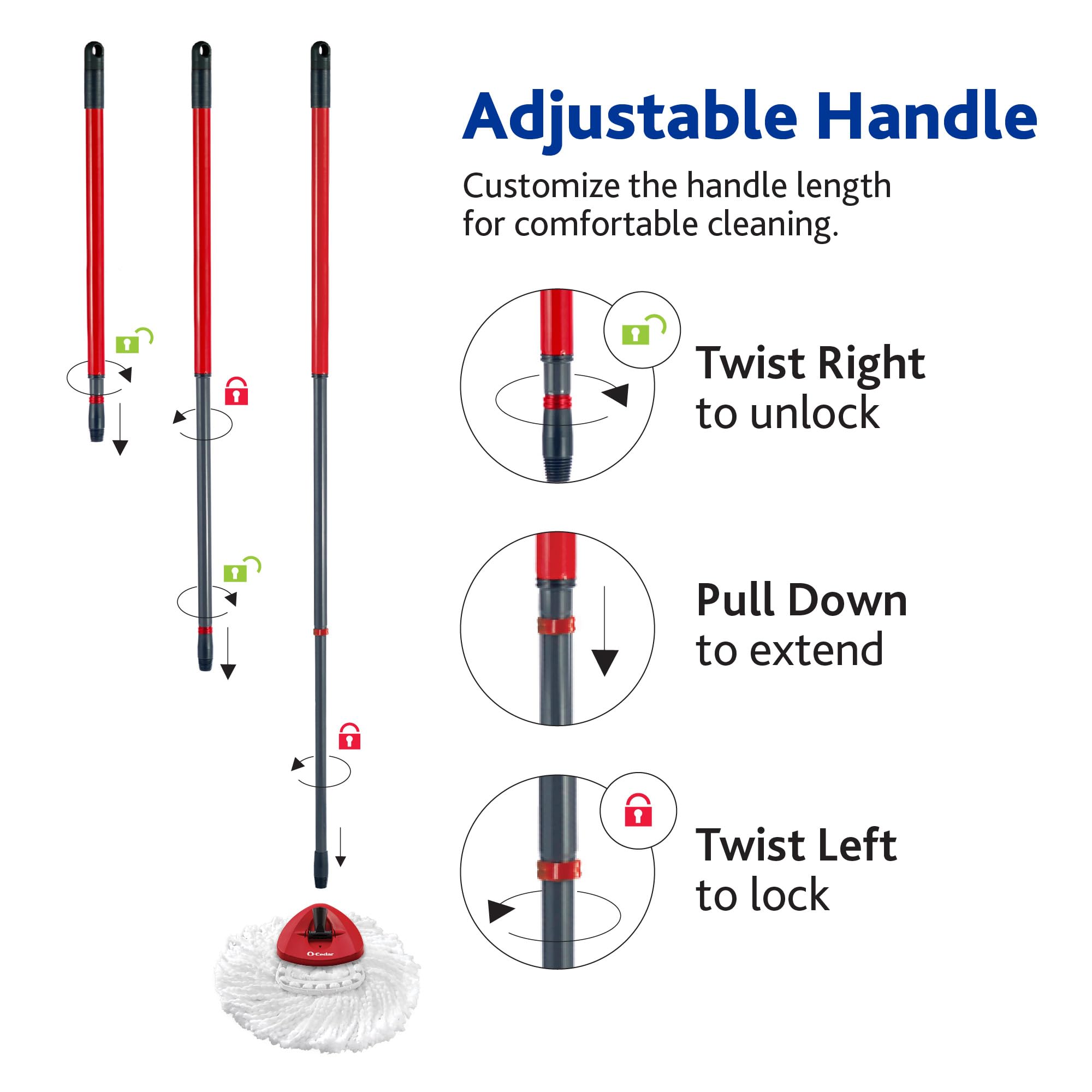 O-Cedar Spin Mop EasyWring SpinMop, Mikrofaser, Rot/Grau, with 1 Extra Refill