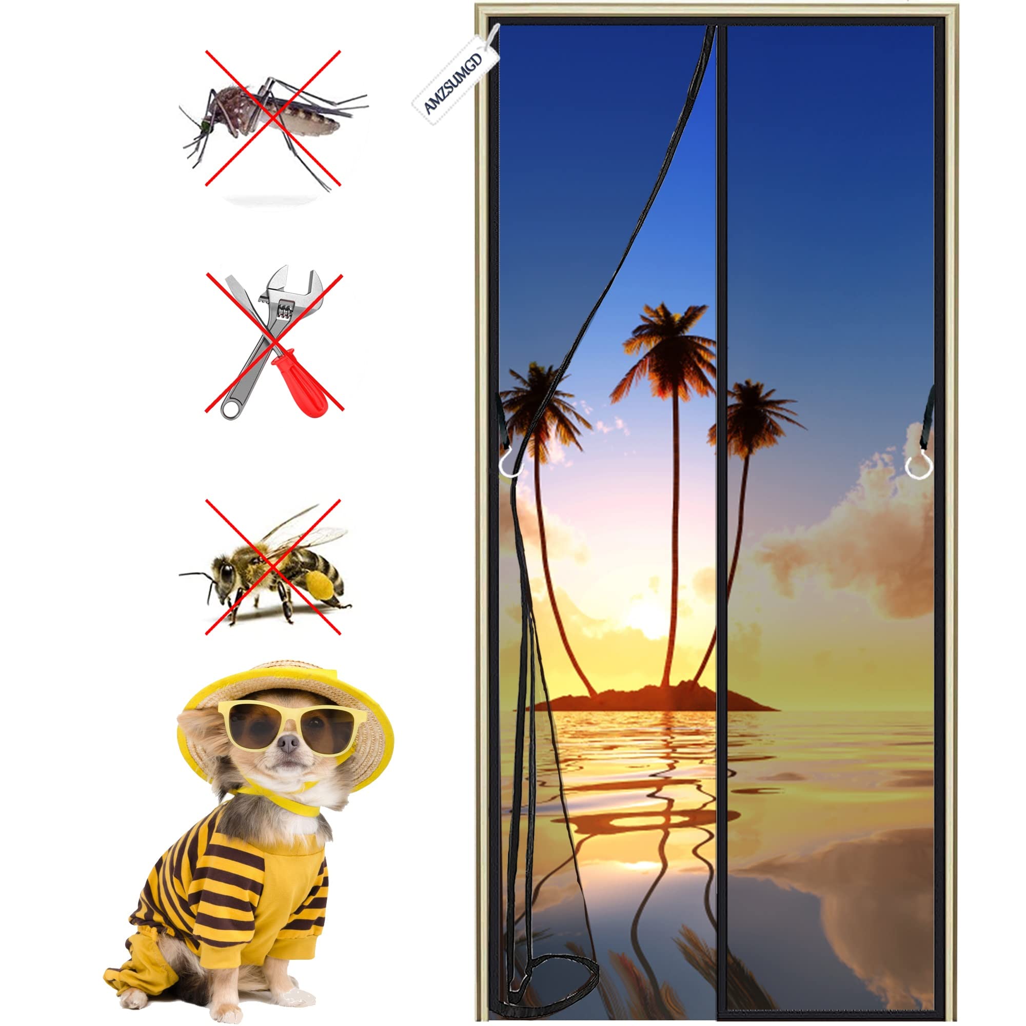 Amzsumgd Black Magnetic Screen Door 85 X 190 Cm Reinforced Fiberglass Mosquito Door Screen Magic Mesh Curtain With Full Frame Seal Fits