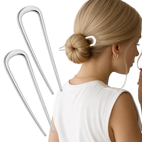 Miniatura 7 de 2 horquillas francesas en forma de U de 4.2 pulgadas para mujeres y niñas, horquillas de metal para moños, updos, elegantes y funcionales (juego de