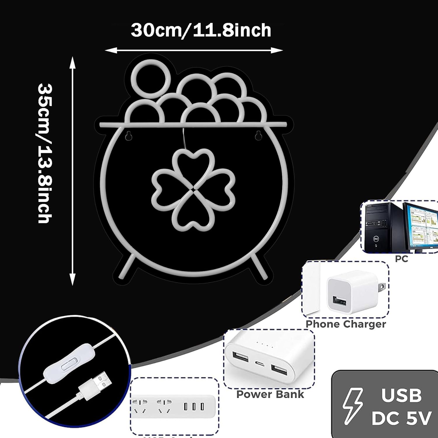 St. Patrick's Neon Can of Gold,USB Powered Neon Signs for Wall Decoration,St. Patrick's Day Neon Light Apply to Living Room,Game Room,Office,Graduation Party,St. Patrick's Day,LED Signs for Bedroom Wall