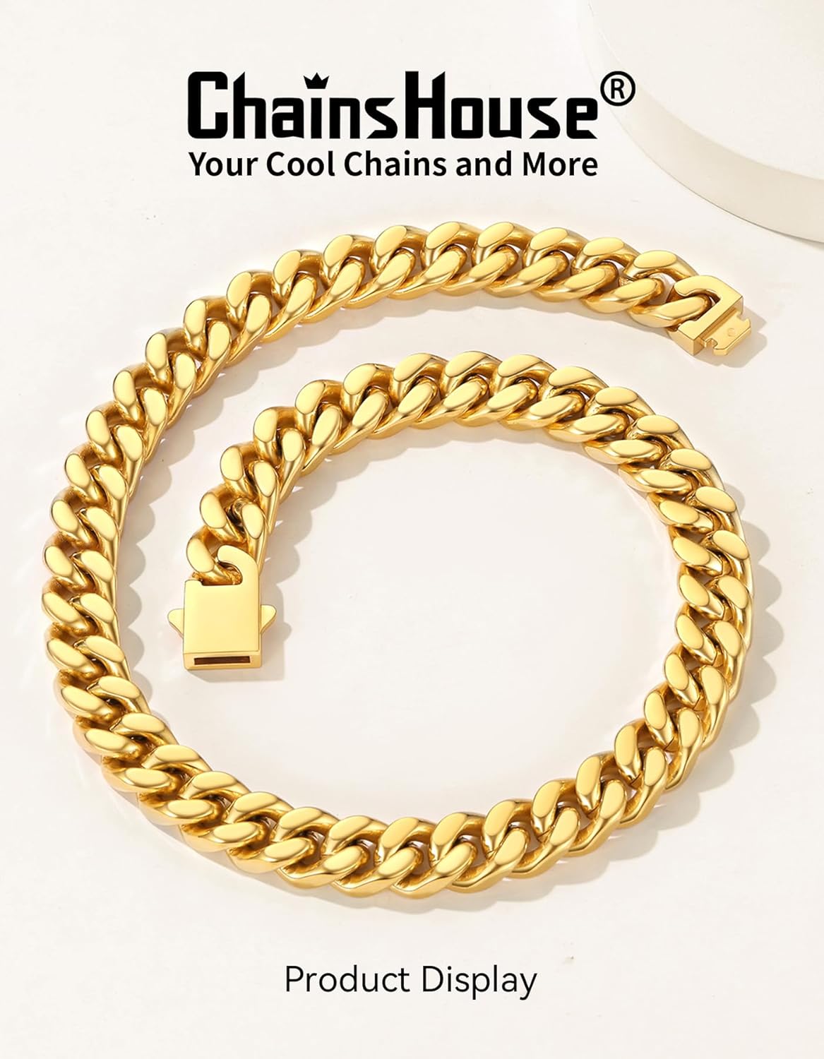 ChainsHouse Chunky Cuban Link Chain Necklace for Women, Stainless Steel Gold Chain Necklace, 5/12/14mm Width Hip Hop Cuban Chain Choker for Women Men Jewelry Gifts - Image 3