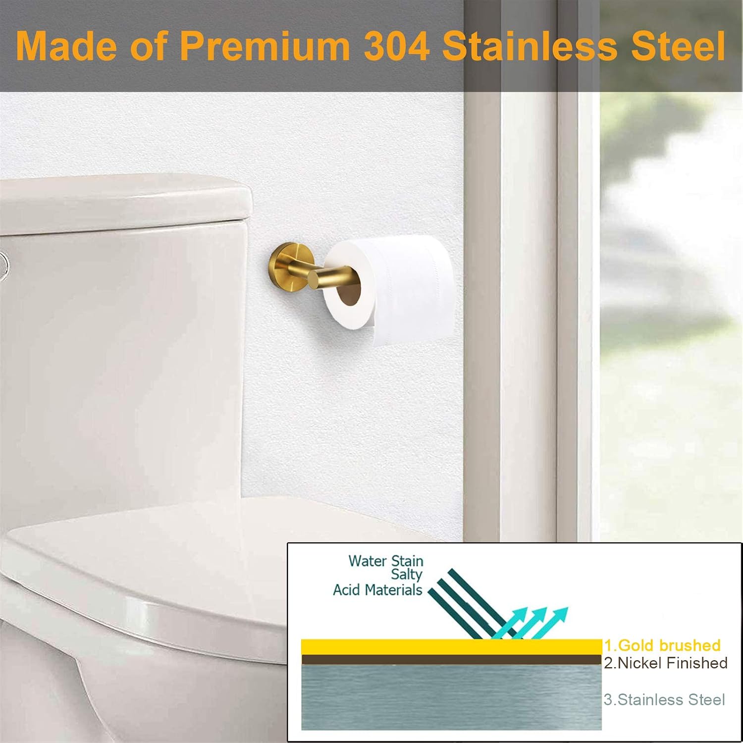Nolimas Gold Toilet Paper Holder SUS304 Stainless Steel Half Open Round Wall Mounted Anti Rust Bathroom Hotel 5 inch TP Holder Kitchen Washroom Brushed PVD Zirconium Gold Tissue Roll Dispenser image 3