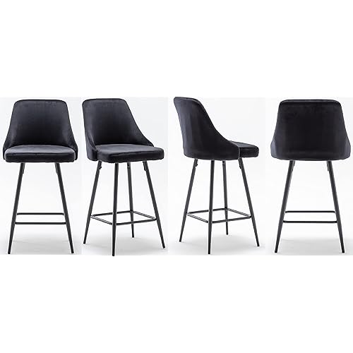 BTEXPERT Premium upholstered Dining 25" High Back Stool Bar Chairs, Set of 4 Pack Black Velvet, (5124-4)