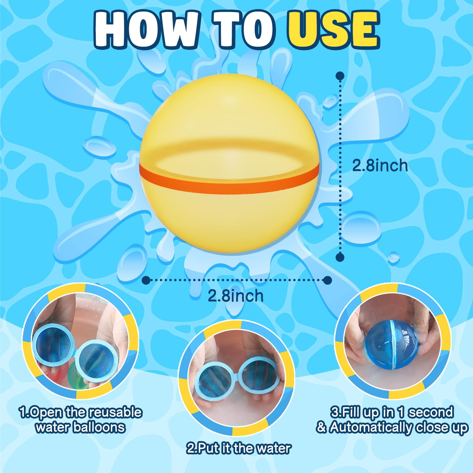 Outdoor Pool Toys Kids 6-Pack Reusable Water Balloons - Magnetic Self ...