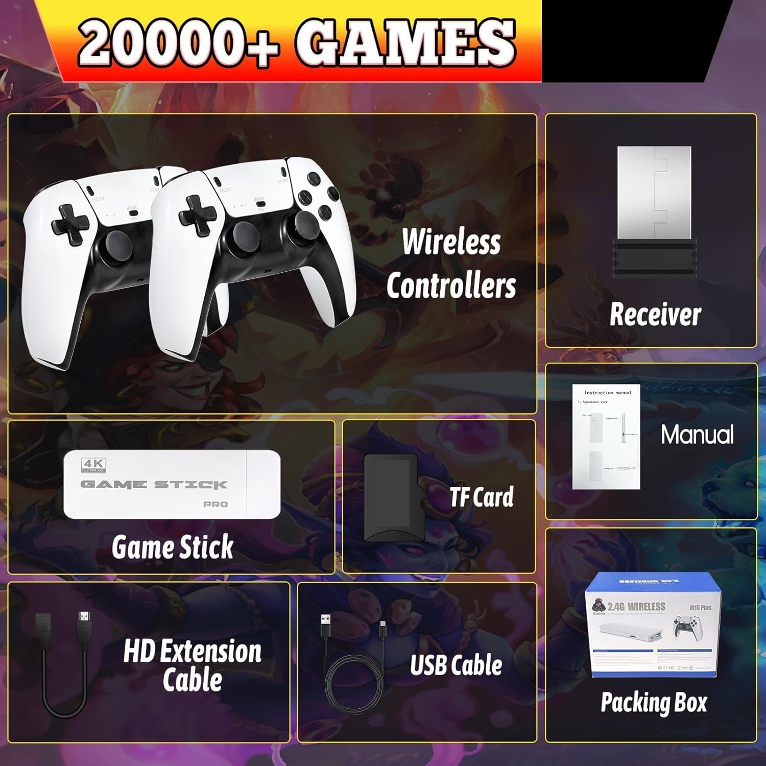 Retro Game Console, Game Stick 20,000+ Classic Games, Plug & Play HDMI, Portable Console 2 Wireless Controllers, Gift for Kids and Adults (2G) — view 6