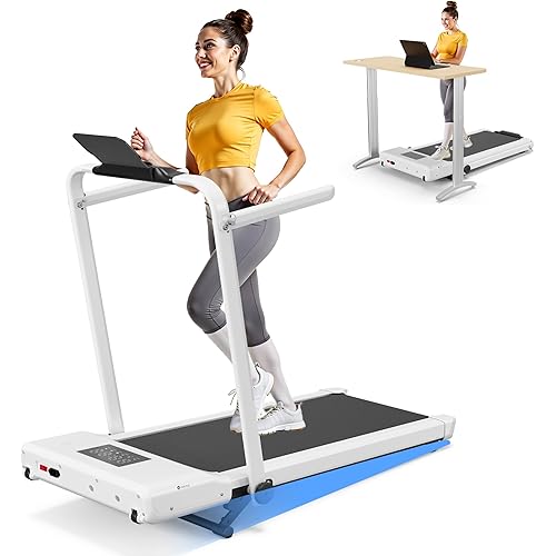 DeerRun Walking Pad Treadmill with Incline and Handle Bar, 4-in-1 Foldable Under Desk Treadmills for Home Small or Office, 300 lbs Capacity 3.0 HP Folding Portable Walking Pad with APP