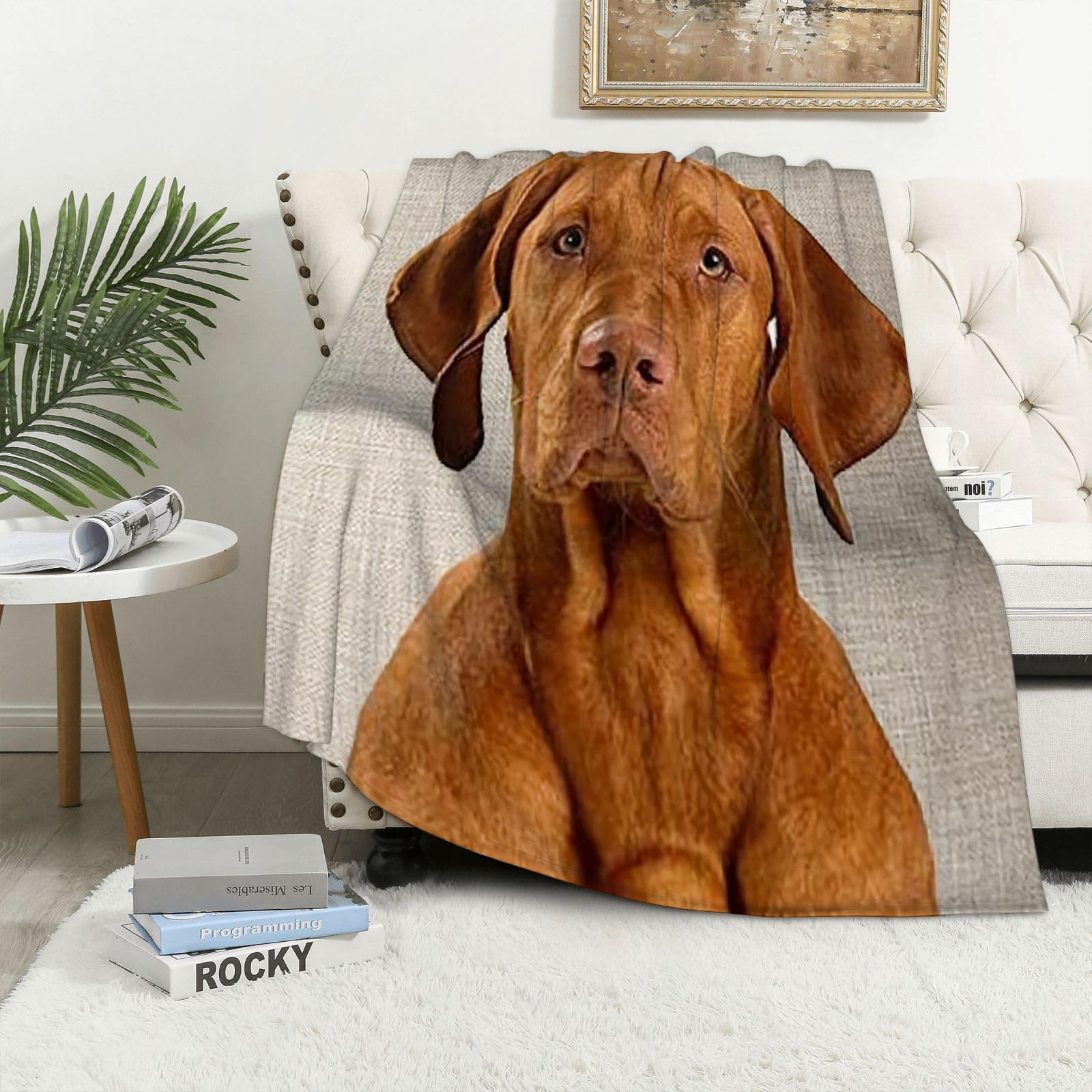 MAAPCHP Flannel Fleece Blanket Throws for Sofa Fluffy Blanket Bed Throw for Bedroom Hungarian or Magyar Vizsla isolated over cream background Blanket for Bed, Couch,Car 60x80in