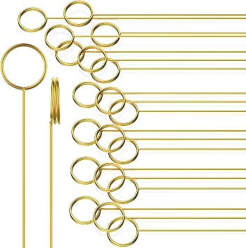 60 Pcs Metal Wire Floral Place Card Holder 11.81 inches Round Gold Photo Clip Floral Card Holder Picks Flower Ring Loop for Wedding Party Birthday Office Cake Party Favor