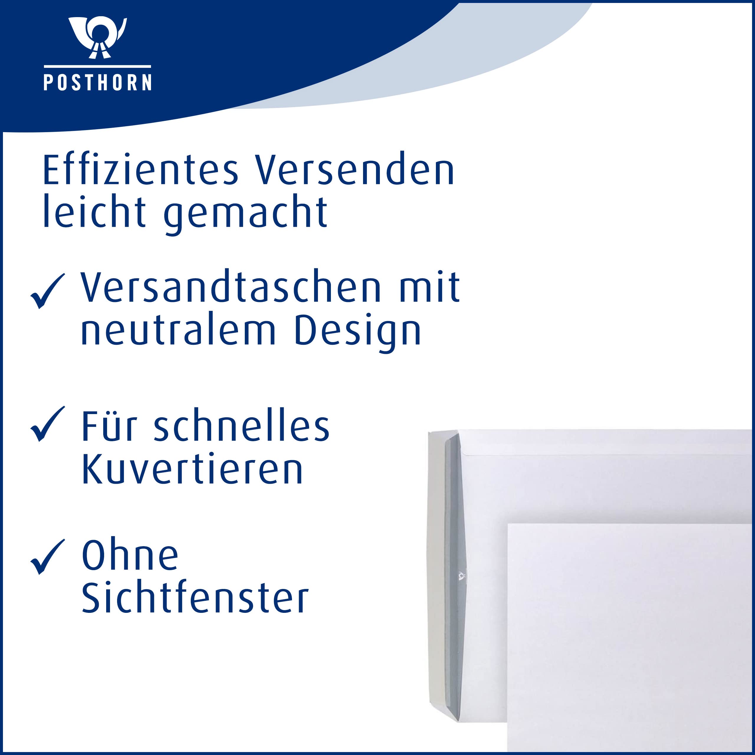 POSTHORN - Sobre B4 (250 unidades, 353 x 250 x 1 mm, 120 g/m²) | Sobres autoadhesivos sin ventana, color blanco con impresión interior gris para protección visual