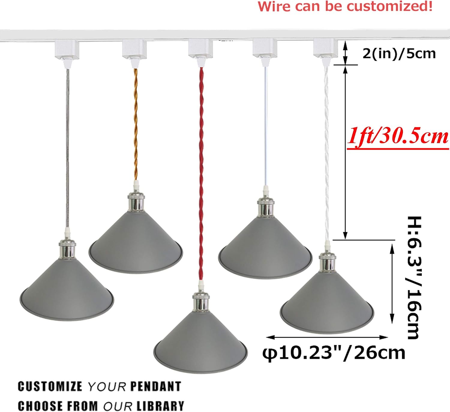 Cone Shape Iron H Track Pendants Lighting Iron Art Macaron Grey Decoratefor Instant Pendant Light for Cabinet Kitchen Children Room Customizable Track Lighting Bulbs Not Included