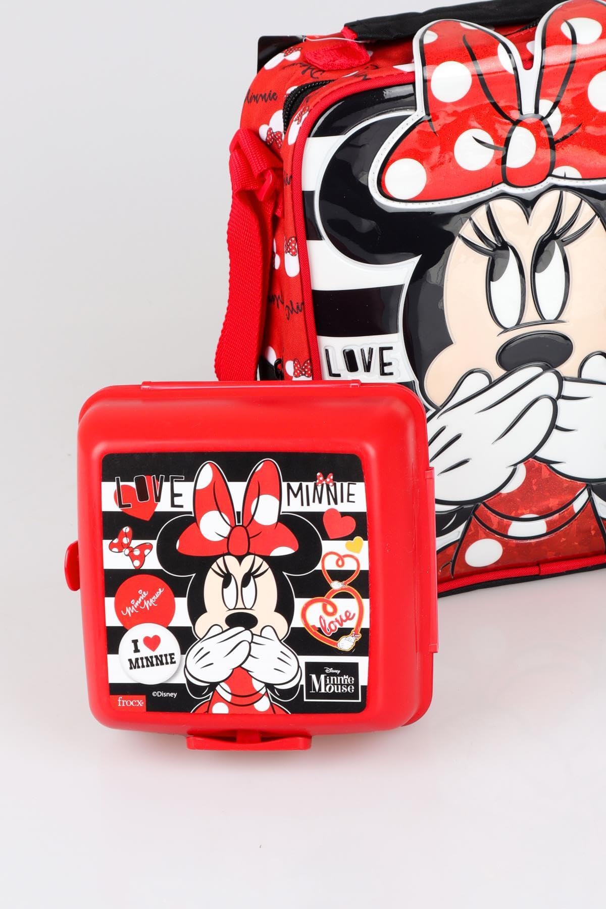 Minnie Mouse Lisanslı Beslenme Çantası, Beslenme Kutusu ve 500 ml Tritan Matara Seti, Kırmızı
