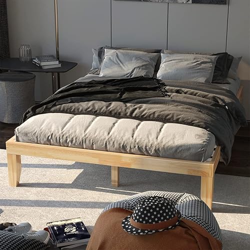 Miniatura 2 de KOTEK Base de cama de plataforma de madera maciza de 14 pulgadas, base de colchón con soporte de listones de madera, base de cama de madera de goma,