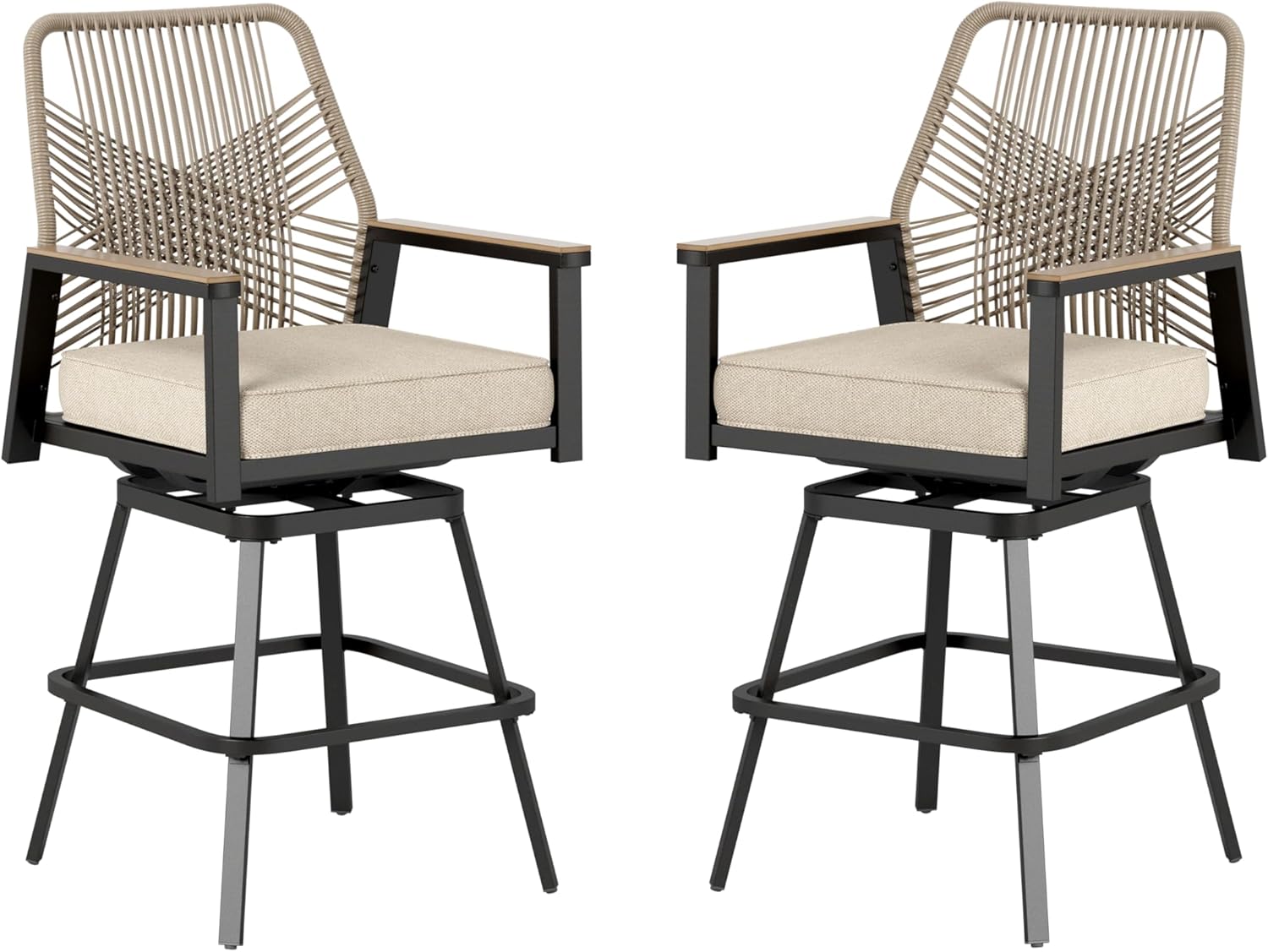 HERA'S HOUSE Outdoor Swivel Bar Stools Set of 2, High Top Patio Chairs with All Weather Cushion Pro Fabric, Bistro Set for Backyard, Lawn Garden, Balcony,Poolside