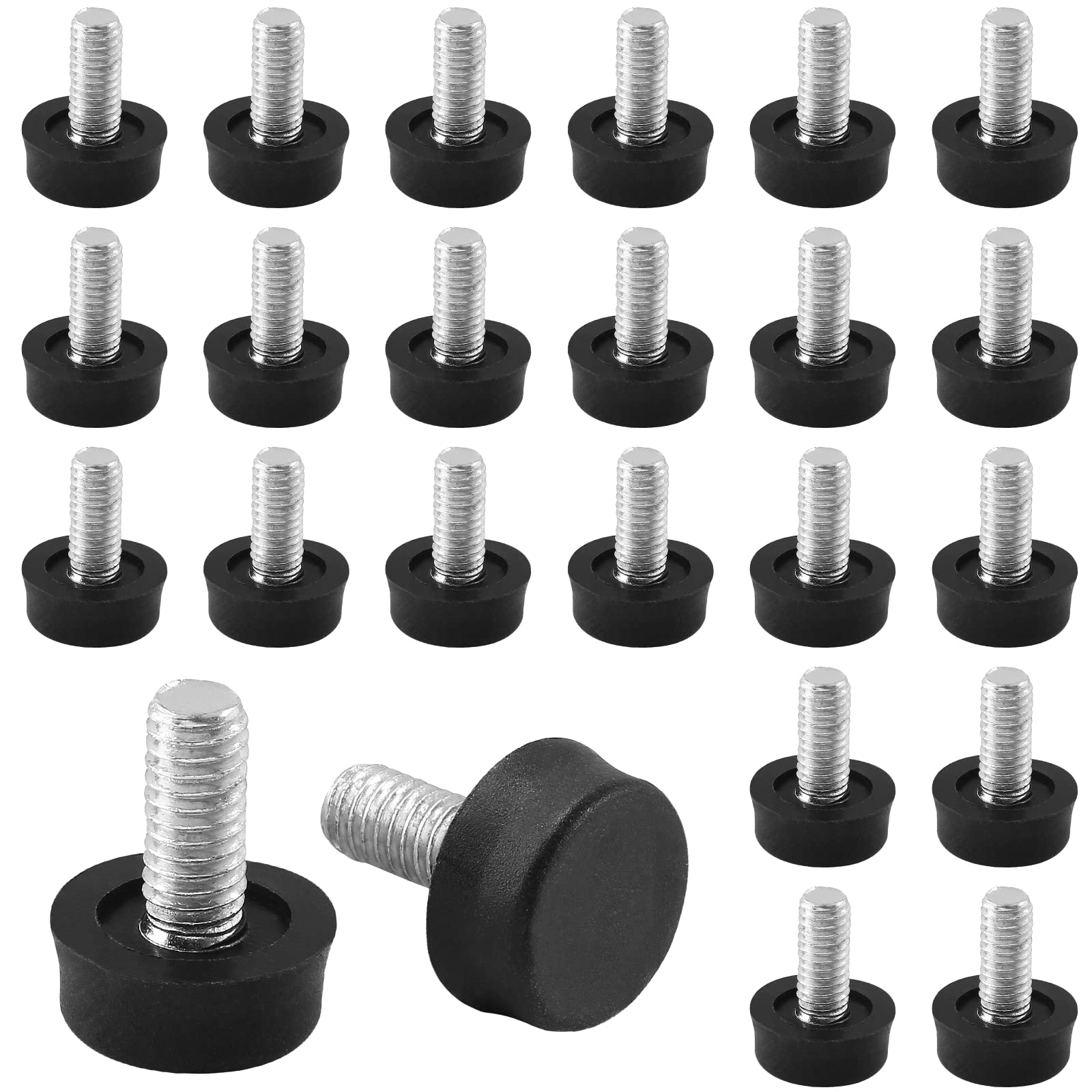 Biaungdo 24 Pcs M6x15mm Adjustable Leveling Feet Screw On Table Chair Cabinet Furniture Legs Black