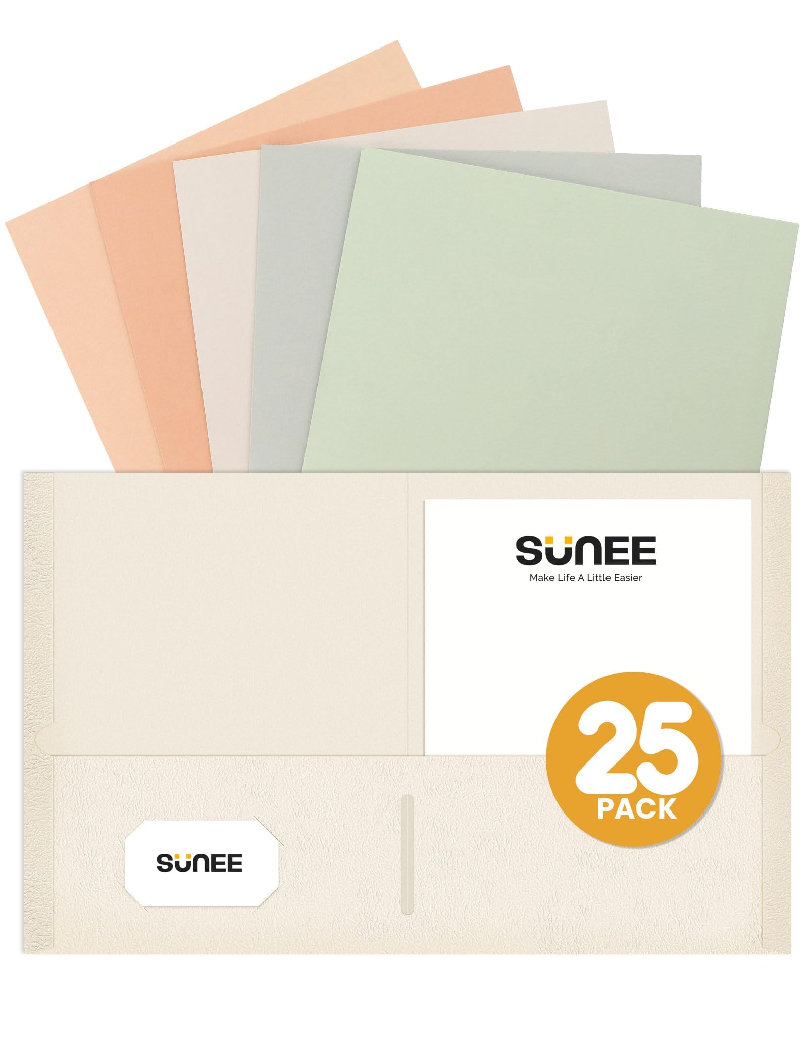 SUNEE Folders with Pockets (25 Pack, Pastel Colors), 2 Pocket Folders Fit Letter Size Paper, Paper File Folder for School Office Home Business