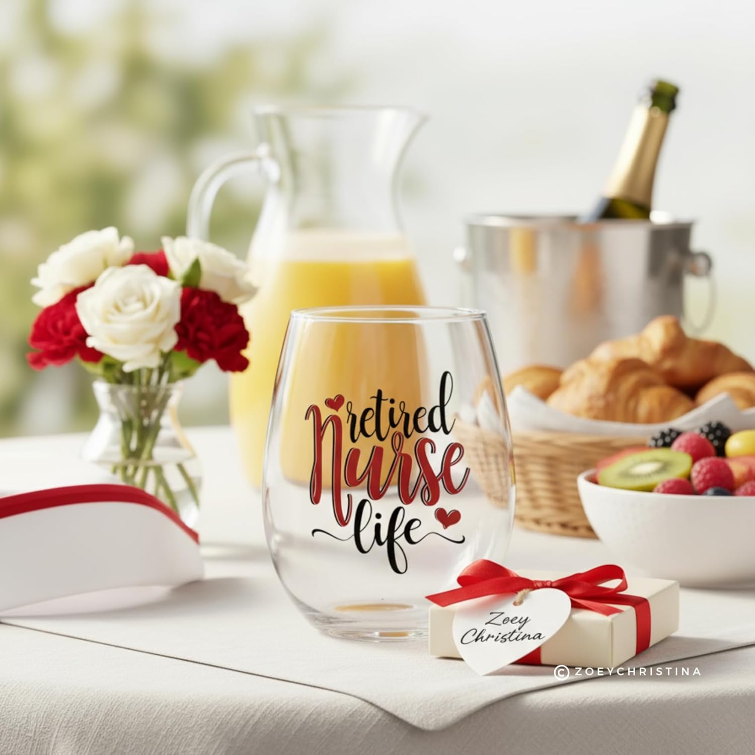 Zoey Christina Retired Nurse Life Wine Glass – 18oz Stemless Wine Glass Gift for Retired Nurses | Retirement Gift for RN, LPN, or Nurse Practitioner 0034 - Image 4